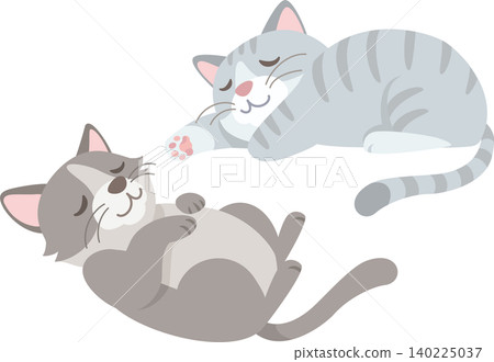 A bicolor cat and a mackerel tabby cat sleeping peacefully A bicolor cat and a mackerel tabby cat sleeping peacefully 140225037