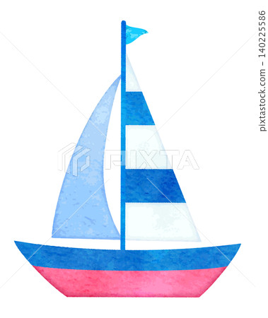 Hand-drawn watercolor illustration of a sailboat Hand-drawn watercolor illustration of a sailboat 140225586