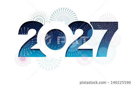 新年賀卡素材:煙火和標誌插圖,慶祝2027年 新年賀卡素材:煙火和標誌插圖,慶祝2027年 140225590