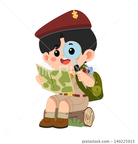 Scout Looking at Map With Magnifying Glass Scout Looking at Map With Magnifying Glass 140225915