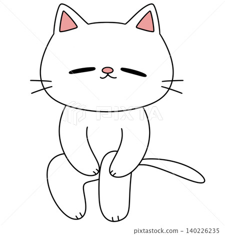 Cute cartoon cat sits with closed eyes Cute cartoon cat sits with closed eyes 140226235