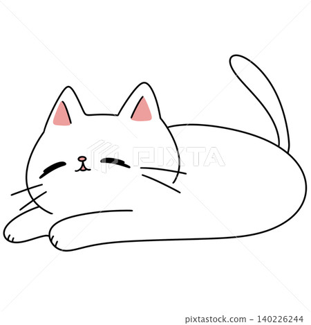 Cute cartoon cat lies relaxed, eyes half-closed Cute cartoon cat lies relaxed, eyes half-closed 140226244