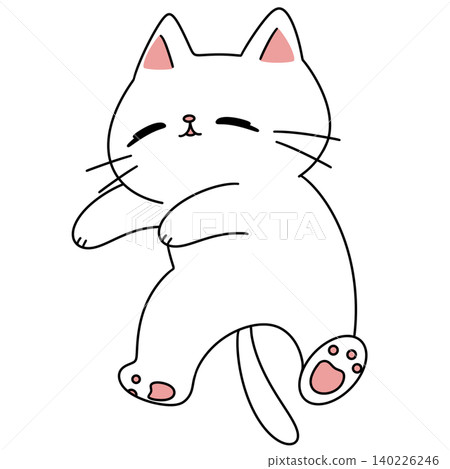 Cute cartoon cat sits with closed eyes 140226246