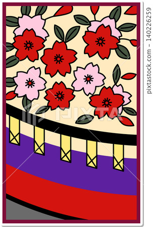 Sticker-style Hanafuda icon: Cherry blossoms and curtain Sticker-style Hanafuda icon: Cherry blossoms and curtain 140226259
