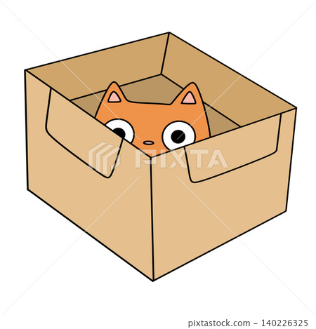 Orange kitten peers curiously from a cardboard box Orange kitten peers curiously from a cardboard box 140226325