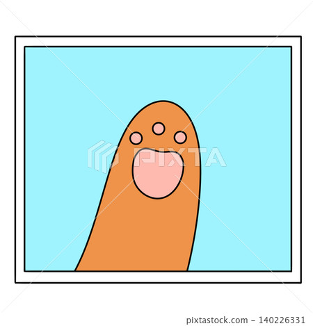 Cartoon orange paw peeking through window frame Cartoon orange paw peeking through window frame 140226331