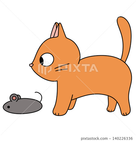 Orange cat stares intently at a small mouse Orange cat stares intently at a small mouse 140226336