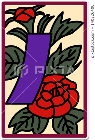 Sticker-style Hanafuda icon: Peony with blue strip Sticker-style Hanafuda icon: Peony with blue strip 140226400