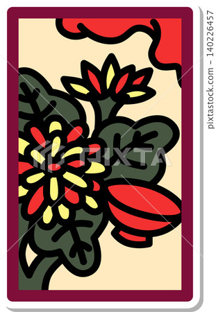 Sticker-style Hanafuda icon: Chrysanthemum and sake cup Sticker-style Hanafuda icon: Chrysanthemum and sake cup 140226457