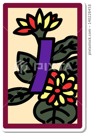 Sticker-style Hanafuda icon: Chrysanthemum with blue stripe Sticker-style Hanafuda icon: Chrysanthemum with blue stripe 140226458