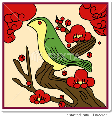 Sticker-style square Hanafuda icon: Plum blossom and nightingale Sticker-style square Hanafuda icon: Plum blossom and nightingale 140226550