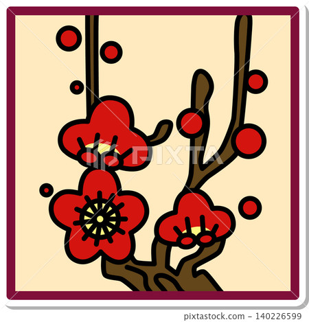 Sticker-style square Hanafuda icon: Plum blossom with dregs Sticker-style square Hanafuda icon: Plum blossom with dregs 140226599