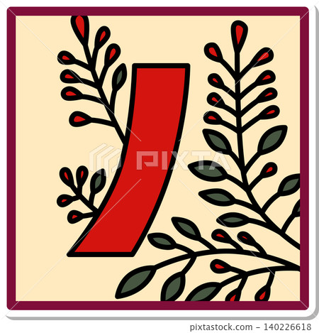 Sticker-style square Hanafuda icon: Hagi (bush clover) with red strips Sticker-style square Hanafuda icon: Hagi (bush clover) with red strips 140226618