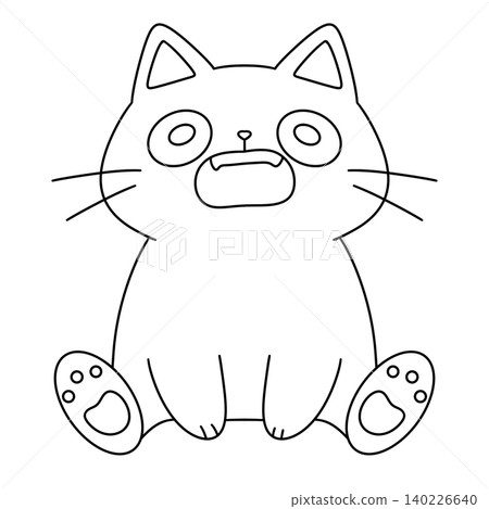 Adorable cartoon cat sits upright, eyes wide 140226640