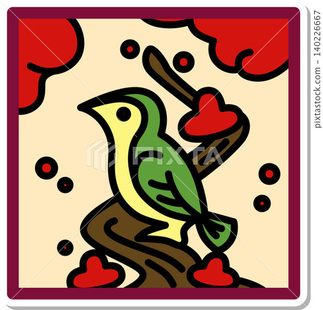 Sticker-style square Hanafuda icon: Plum blossom and nightingale Sticker-style square Hanafuda icon: Plum blossom and nightingale 140226667