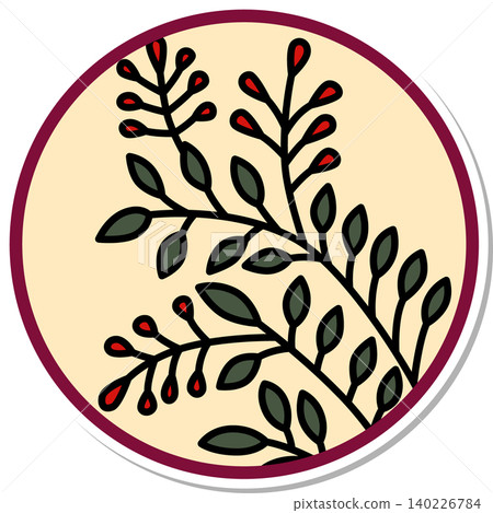 Sticker-style circular Hanafuda icon: Hagi (bush clover) and Kasu (duck). Sticker-style circular Hanafuda icon: Hagi (bush clover) and Kasu (duck). 140226784