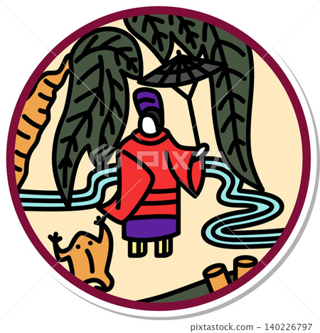 Sticker-style circular Hanafuda icon: Tochigi and Ono no Michikaze Sticker-style circular Hanafuda icon: Tochigi and Ono no Michikaze 140226797