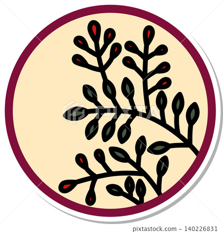 Sticker-style circular Hanafuda icon: Hagi (bush clover) and Kasu (duck). Sticker-style circular Hanafuda icon: Hagi (bush clover) and Kasu (duck). 140226831