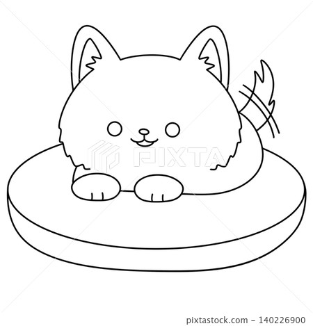 Cute cartoon cat sits on a round cushion Cute cartoon cat sits on a round cushion 140226900