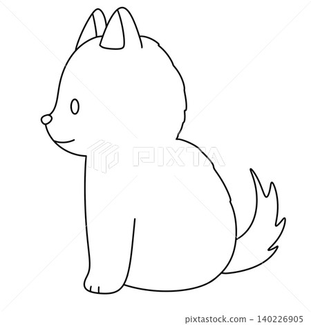 Simple line drawing of a sitting cartoon fox 140226905