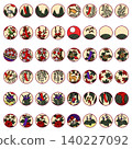 Sticker-style circular simple Hanafuda illustration icon set (no background) 140227092