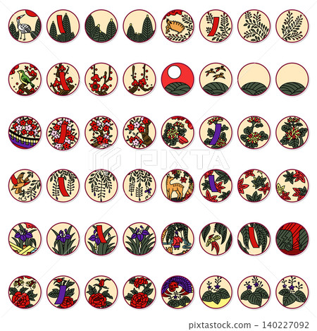 Sticker-style circular simple Hanafuda illustration icon set (no background) Sticker-style circular simple Hanafuda illustration icon set (no background) 140227092
