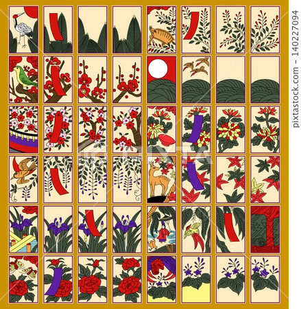 Sticker-style Hanafuda illustration icon set Sticker-style Hanafuda illustration icon set 140227094