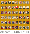 Sticker-style circular simple Hanafuda illustration icon set 140227101