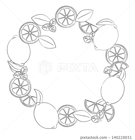 Black and white illustration frame of lemons and mints Black and white illustration frame of lemons and mints 140228031