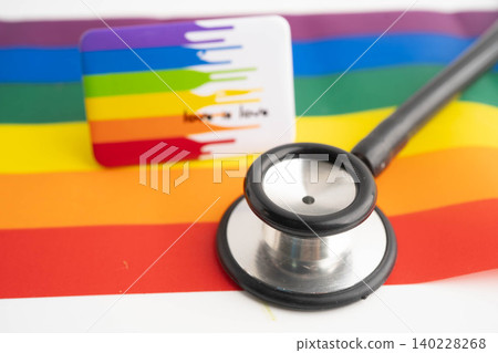 Stethoscope on LGBT rainbow flag, rights and gender equality. 140228268