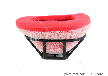 Motorcycle foam air filter element with inner plastic support cage side view. Motorcycle foam air filter element with inner plastic support cage side view. 140228646