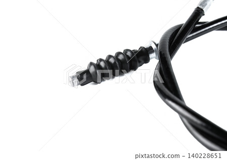 Motorcycle brake cable rubber boot bellows and barrel nipple sleeve close up. Motorcycle brake cable rubber boot bellows and barrel nipple sleeve close up. 140228651