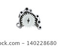 Motorcycle engine oil pump assembly with plastic drive gear isolated on white top view. 140228680