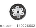Motorcycle engine starter clutch gear assembly with six lobe flange isolated top view. 140228682