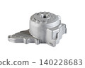 Motorcycle engine aluminum stator ignition cover with threaded inspection port isolated. 140228683