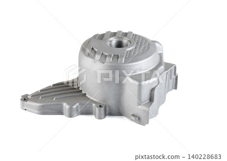 Motorcycle engine aluminum stator ignition cover with threaded inspection port isolated. Motorcycle engine aluminum stator ignition cover with threaded inspection port isolated. 140228683