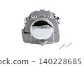 Motorcycle engine aluminum cylinder head with chrome camshaft side cover and studs. 140228685