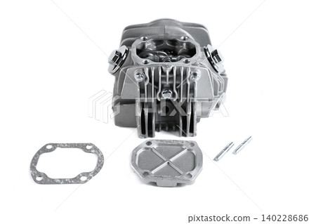 Motorcycle engine cylinder head rebuild kit with valve cover gasket and studs set. 140228686