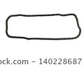 Motorcycle engine steel roller timing drive chain replacement hardware loop top view. 140228687