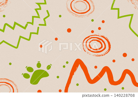 Abstract Pet Paw Print Seamless Pattern with Orange and Green Geometric Shapes Abstract Pet Paw Print Seamless Pattern with Orange and Green Geometric Shapes 140228708