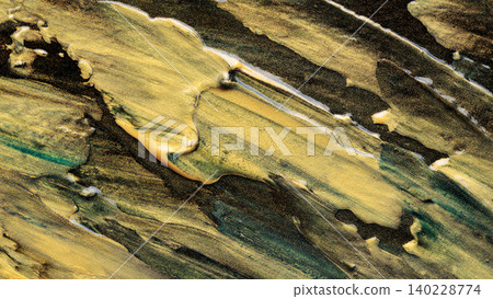 Abstract fluid art with flowing gold and black paint creating dynamic marble texture Abstract fluid art with flowing gold and black paint creating dynamic marble texture 140228774
