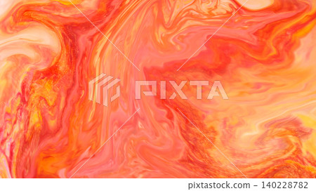 Vibrant orange and red marble swirl background with flowing liquid abstract pattern 140228782