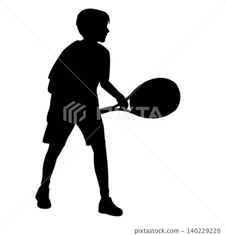 a boy playing tennis, silhouette vector a boy playing tennis, silhouette vector 140229226
