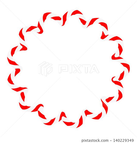 Candy cane round frame. Christmas ribbon with red and white stripes. Greeting card with New Year or Christmas decorating border 140229349