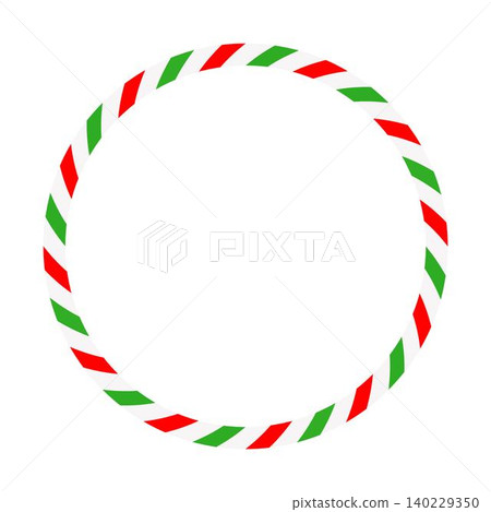 Candy cane round frame. Christmas ribbon with red, green and white stripes. Greeting card with New Year or Christmas decorating border Candy cane round frame. Christmas ribbon with red, green and white stripes. Greeting card with New Year or Christmas decorating border 140229350