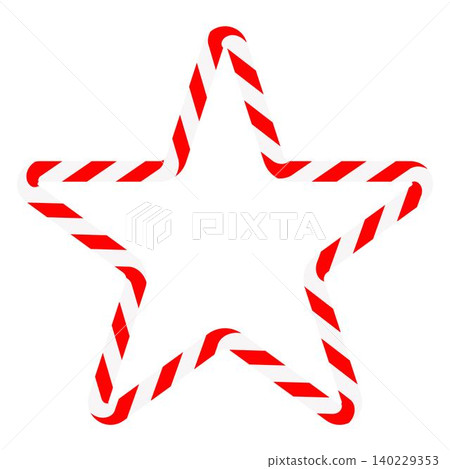 Candy cane star frame. Christmas ribbon with red and white stripes. Greeting card with New Year or Christmas decorating border Candy cane star frame. Christmas ribbon with red and white stripes. Greeting card with New Year or Christmas decorating border 140229353