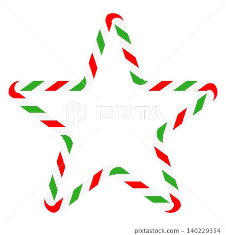 Candy cane star frame. Christmas ribbon with red, green and white stripes. Greeting card with New Year or Christmas decorating border Candy cane star frame. Christmas ribbon with red, green and white stripes. Greeting card with New Year or Christmas decorating border 140229354