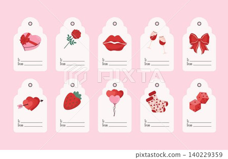 Collection of gift tags with romantic Valentine's Day symbols. Perfect for presents Collection of gift tags with romantic Valentine's Day symbols. Perfect for presents 140229359