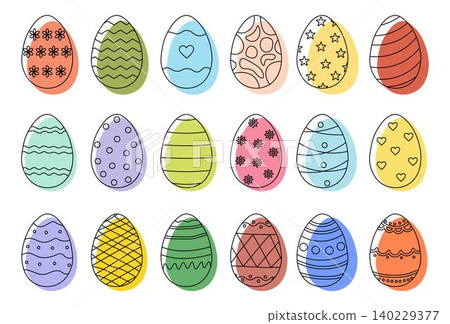 Doodle style Easter Eggs collection in colorful. Perfect for design elements Easter greetings 140229377