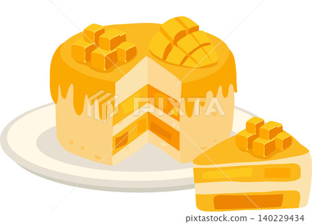 a layered mango cake with cream and fresh mango slices on plate, perfect for dessert, tropical fruit, birthday or bakery themed designs a layered mango cake with cream and fresh mango slices on plate, perfect for dessert, tropical fruit, birthday or bakery themed designs 140229434